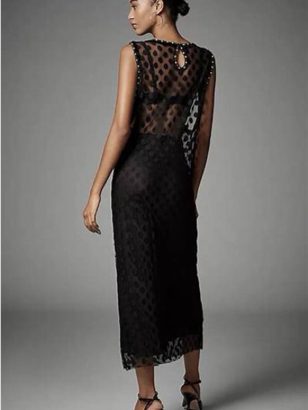 Black Sheer Polka Dot Maxi Dress – Contemporary Evening Style